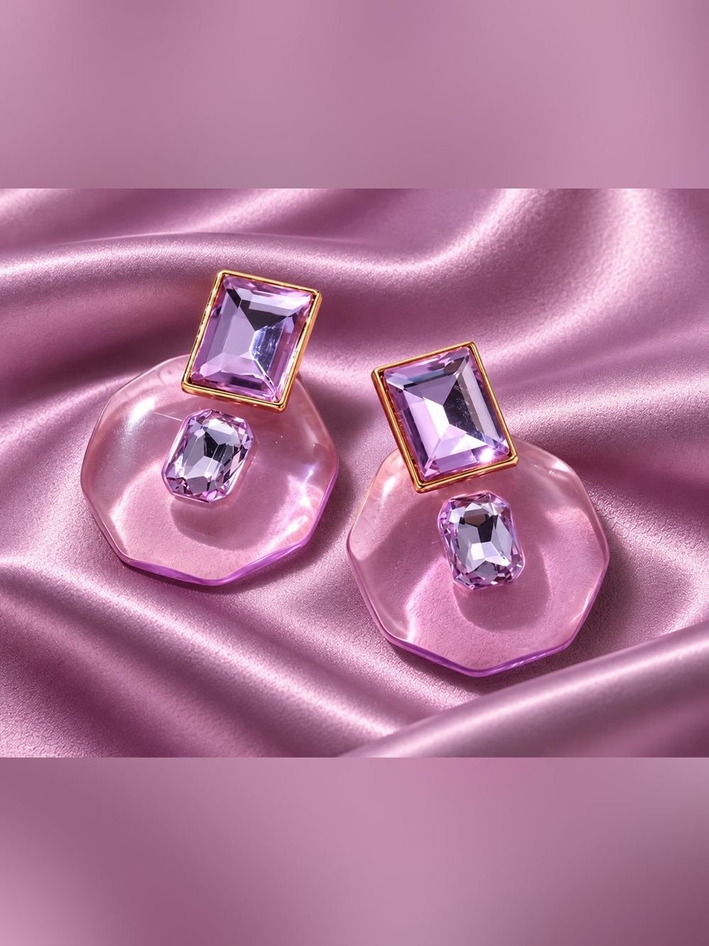 Astrid Jewel Tone Acrylic Resin Statement Drop Earrings, Amethyst  Inspired NWT
